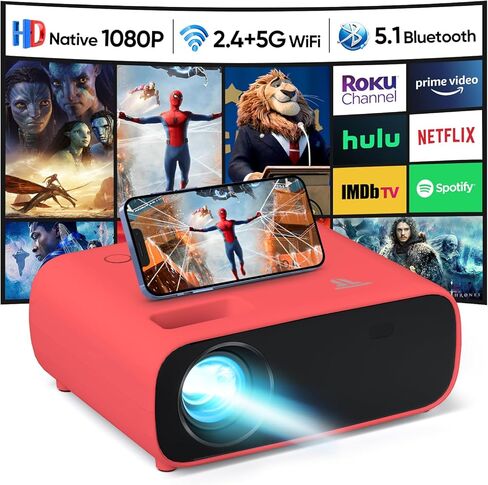 Projector with WiFi and Bluetooth, 18000 Lumen Native 1080P Projector,Portable Outdoor Projector, Movie Mini Projector Compatible with iOS/Android/HDMI/ TV Stick in Saudi Arabia