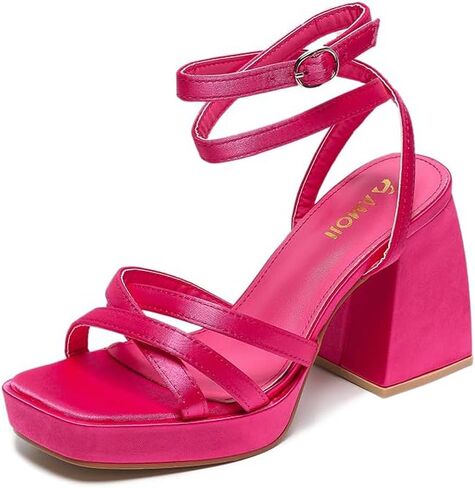 Amoji Women's 4 Inch Platform Chunky Heel Strappy Ankle Strap Block Heeled Sandals 305 in Kuwait