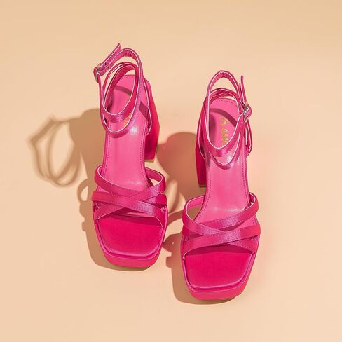 Amoji Women's 4 Inch Platform Chunky Heel Strappy Ankle Strap Block Heeled Sandals 305 in Kuwait