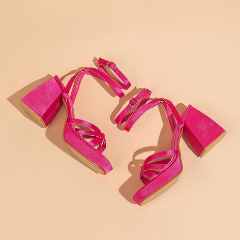 Amoji Women's 4 Inch Platform Chunky Heel Strappy Ankle Strap Block Heeled Sandals 305 in Kuwait
