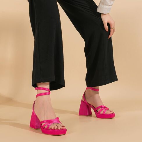 Amoji Women's 4 Inch Platform Chunky Heel Strappy Ankle Strap Block Heeled Sandals 305 in Kuwait