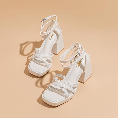Amoji Women's 4 Inch Platform Chunky Heel Strappy Ankle Strap Block Heeled Sandals 305 in Saudi Arabia