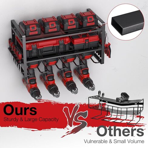 Power Tool Organizer, 8 Drill Holder Wall Mount, Tool Organizer and Storage Rack for Garage Organization, Heavy Duty Metal Tool Organizer and Battery Shelf with Hooks/Screwdriver/Plier/Hammer in Saudi Arabia