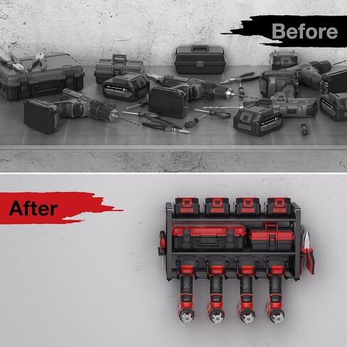 Power Tool Organizer, 8 Drill Holder Wall Mount, Tool Organizer and Storage Rack for Garage Organization, Heavy Duty Metal Tool Organizer and Battery Shelf with Hooks/Screwdriver/Plier/Hammer in Saudi Arabia