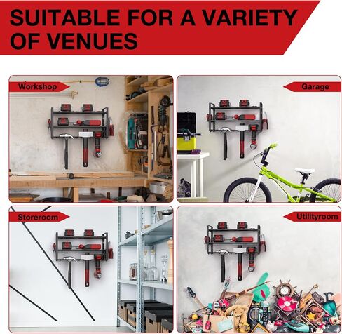 Power Tool Organizer, 8 Drill Holder Wall Mount, Tool Organizer and Storage Rack for Garage Organization, Heavy Duty Metal Tool Organizer and Battery Shelf with Hooks/Screwdriver/Plier/Hammer in Saudi Arabia