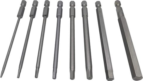 مجموعة لقم مفك براغي سداسية NGe، طول 100 مم، ساق سداسية 1/4 بوصة، سبائك فولاذ S2، طرف مغناطيسي، رأس سداسي، 8 قطع (H1.5 H2 H2.5 H3 H4 H5 H6 H8) in Kuwait