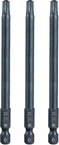 HARFINGTON 3pcs T27 Torx Screwdriver Bit 1/4" Hex Shank 4" Long S2 Steel Magnetic 6 Point Screw Driver Bits Industrial Grade Tamper Proof Star Drill Bits with Hole Torx Head in Saudi Arabia