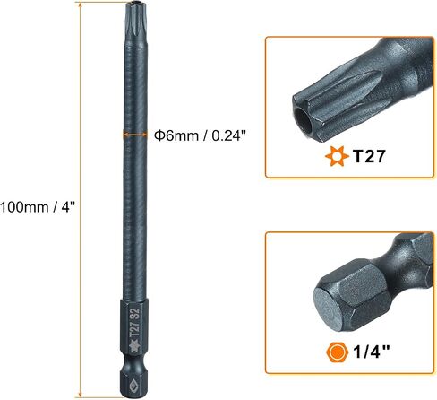 HARFINGTON 3pcs T27 Torx Screwdriver Bit 1/4" Hex Shank 4" Long S2 Steel Magnetic 6 Point Screw Driver Bits Industrial Grade Tamper Proof Star Drill Bits with Hole Torx Head in Saudi Arabia