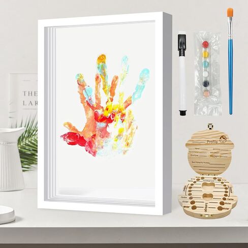 ADAJOEL Family Handprint Kit, Baby Hand and Footprint Kit, with Tooth Fairy Tooth Holder, Christmas Gifts for New Moms, Eco-Friendly Paint, Transparent Boards 4 PCS (White) in Saudi Arabia