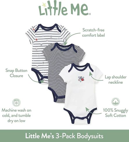 Little Me Baby Gender Neutral 3-Pack 100% Cotton Scratch Free Tag Bodysuits in Kuwait
