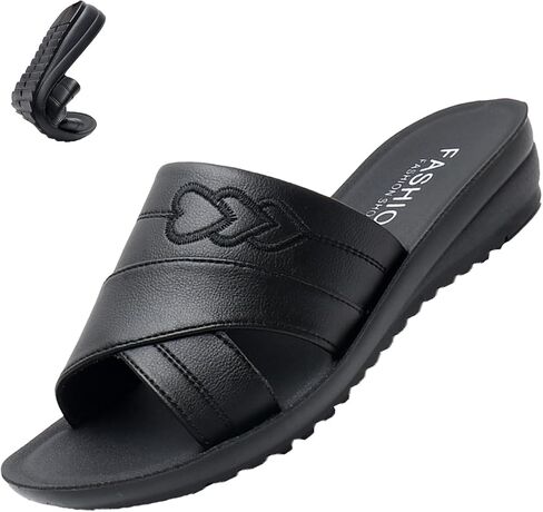AngryMonkey Women's Vintage Wedge Stitch Slippers,Summer Lightweight Comfort Open Toe Casual Slide Softsole Leather Sandals in Saudi Arabia
