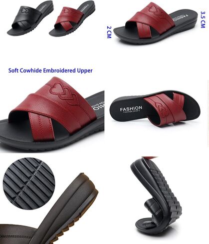 AngryMonkey Women's Vintage Wedge Stitch Slippers,Summer Lightweight Comfort Open Toe Casual Slide Softsole Leather Sandals in Saudi Arabia