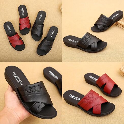 AngryMonkey Women's Vintage Wedge Stitch Slippers,Summer Lightweight Comfort Open Toe Casual Slide Softsole Leather Sandals in Saudi Arabia