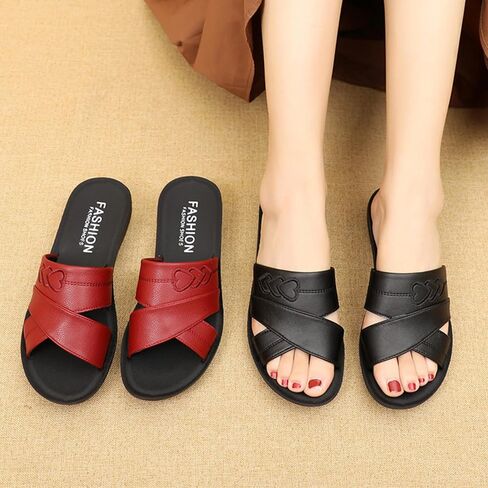 AngryMonkey Women's Vintage Wedge Stitch Slippers,Summer Lightweight Comfort Open Toe Casual Slide Softsole Leather Sandals in Saudi Arabia