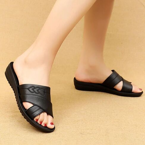 AngryMonkey Women's Vintage Wedge Stitch Slippers,Summer Lightweight Comfort Open Toe Casual Slide Softsole Leather Sandals in Saudi Arabia