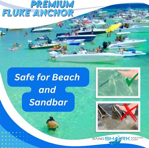 مجموعة مرساة SandShark Premium Mini Fluke Jet Ski - PWC، وكاياك ومرساة قارب صغيرة - مثالية للرمل والشاطئ والمياه الضحلة - صغيرة وخفيفة الوزن وسهلة التخزين. 3 رطل. ث/جراب وخط بنجي in Kuwait