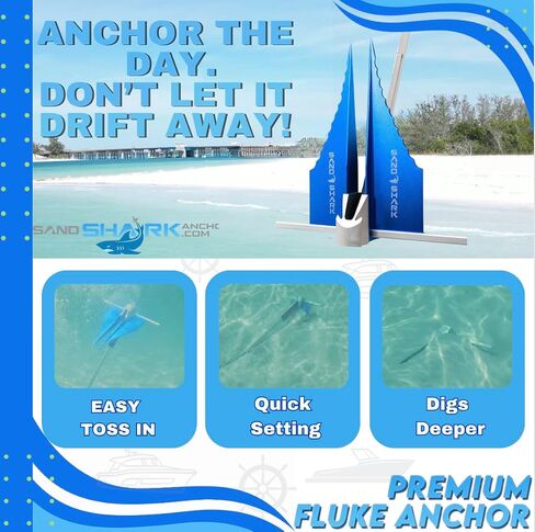 مجموعة مرساة SandShark Premium Mini Fluke Jet Ski - PWC، وكاياك ومرساة قارب صغيرة - مثالية للرمل والشاطئ والمياه الضحلة - صغيرة وخفيفة الوزن وسهلة التخزين. 3 رطل. ث/جراب وخط بنجي in Kuwait