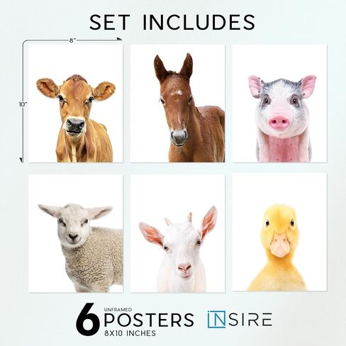 Insire Baby Animal Prints for Nursery, Baby Animal Pictures for Nursery, Farm Animal Pictures Wall Decor, Farm Animal Wall Decor, Farm Animal Pictures, Farm Animal Nursery Decor - (8x10 Unframed) in Saudi Arabia