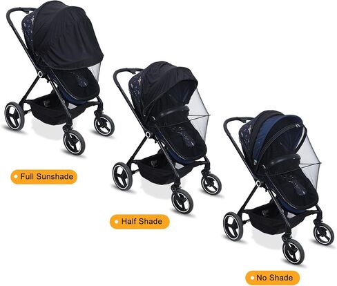 Baby Mosquito Net for Stroller Sun Protection,2 in 1 Baby Stroller Mosquito Net,Adjustable Stroller Mosquito Net Sunshade,Breathable Double Zip Stroller Netting (Black, Upgrade) in Saudi Arabia