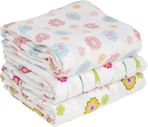 Bamboo Swaddle Blanket - 70% Bamboo, 30% Cotton - 2 Layer Soft & Breathable Muslin Cotton Blanket for Newborn/Infant/Toddler, Perfect for Boys & Girls, 47 x 47 Inches (Pack of 3) in Saudi Arabia