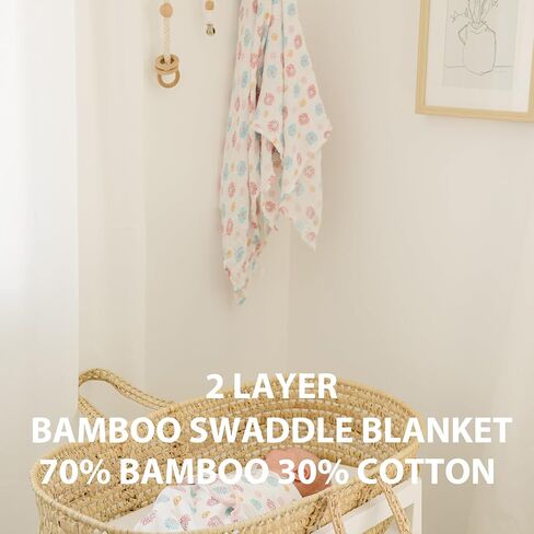 Bamboo Swaddle Blanket - 70% Bamboo, 30% Cotton - 2 Layer Soft & Breathable Muslin Cotton Blanket for Newborn/Infant/Toddler, Perfect for Boys & Girls, 47 x 47 Inches (Pack of 3) in Saudi Arabia