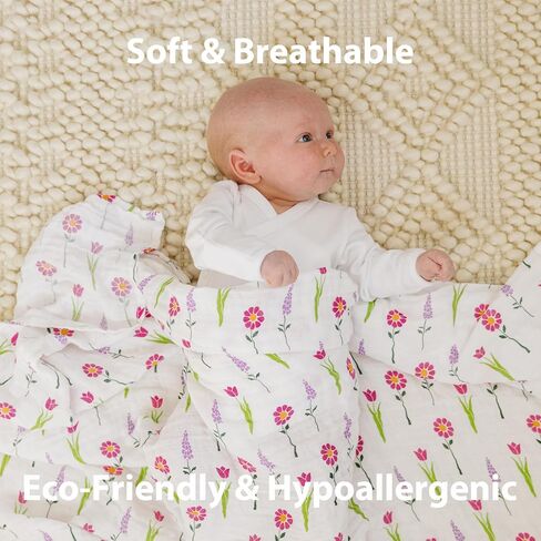 Bamboo Swaddle Blanket - 70% Bamboo, 30% Cotton - 2 Layer Soft & Breathable Muslin Cotton Blanket for Newborn/Infant/Toddler, Perfect for Boys & Girls, 47 x 47 Inches (Pack of 3) in Saudi Arabia