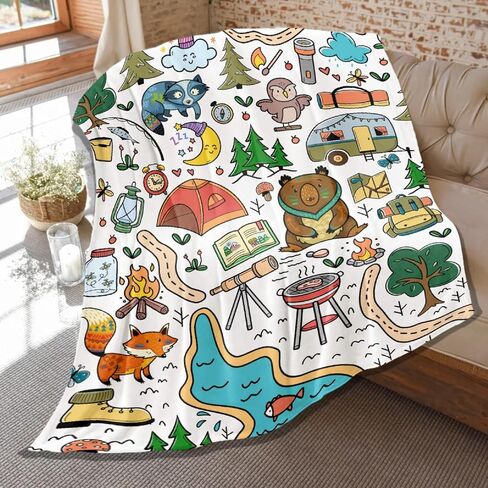 Camping Blanket Gifts for Kids,Soft Camping Throw,Cute Plush Flannel Camping Quilts Decorations for Bedroom Sofa Bed Outdoor Travel 50 x 40in for Child in Saudi Arabia