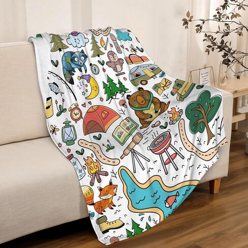 Camping Blanket Gifts for Kids,Soft Camping Throw,Cute Plush Flannel Camping Quilts Decorations for Bedroom Sofa Bed Outdoor Travel 50 x 40in for Child in Saudi Arabia