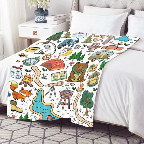 Camping Blanket Gifts for Kids,Soft Camping Throw,Cute Plush Flannel Camping Quilts Decorations for Bedroom Sofa Bed Outdoor Travel 50 x 40in for Child in Saudi Arabia
