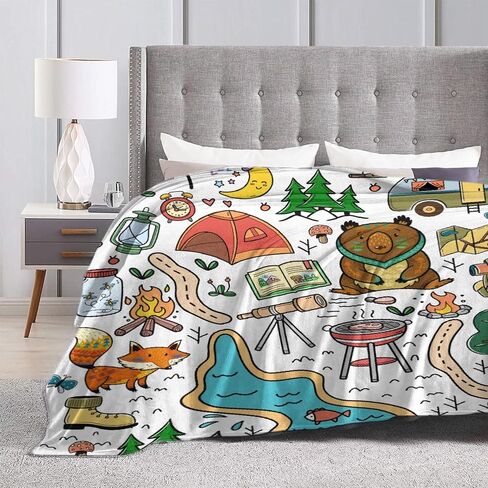 Camping Blanket Gifts for Kids,Soft Camping Throw,Cute Plush Flannel Camping Quilts Decorations for Bedroom Sofa Bed Outdoor Travel 50 x 40in for Child in Saudi Arabia