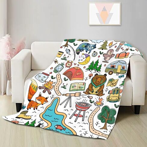 Camping Blanket Gifts for Kids,Soft Camping Throw,Cute Plush Flannel Camping Quilts Decorations for Bedroom Sofa Bed Outdoor Travel 50 x 40in for Child in Saudi Arabia