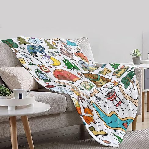 Camping Blanket Gifts for Kids,Soft Camping Throw,Cute Plush Flannel Camping Quilts Decorations for Bedroom Sofa Bed Outdoor Travel 50 x 40in for Child in Saudi Arabia