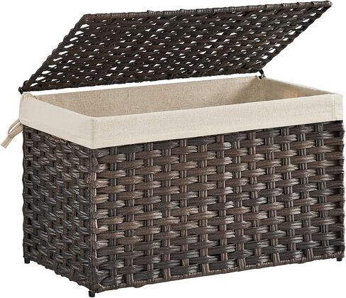 SONGMICS Storage Basket with Lid, 17.2 Gallon (65L) Storage Bin, Woven Blanket Storage Basket with Handles, Foldable, Removable Liner, Metal Frame, for Bedroom, Laundry Room, Brown URST56BR in Kuwait