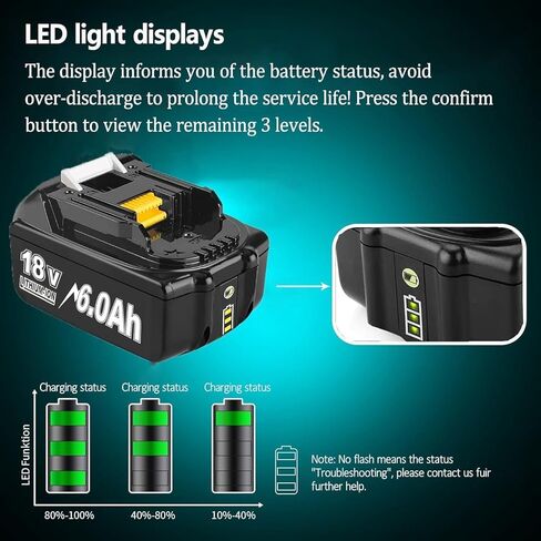 2Packs 6.0Ah Lithium Replacement for Makita 18V Battery and DC18RC Charger Compatible with BL1860 BL1850 BL1845 BL1840 BL1830 BL1820 BL1815 LXT400 194204-1 Cordless Power Tools in Kuwait