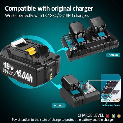 2Packs 6.0Ah Lithium Replacement for Makita 18V Battery and DC18RC Charger Compatible with BL1860 BL1850 BL1845 BL1840 BL1830 BL1820 BL1815 LXT400 194204-1 Cordless Power Tools in Kuwait