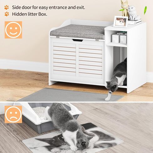 Cat Litter Box Enclosure, Flip Top Litter Box Furniture with Litter Mat, Wooden Hidden Cat Box with Storage Space, Large Covered Cat Washroom Cat House for Fat Cats, Gray in Saudi Arabia