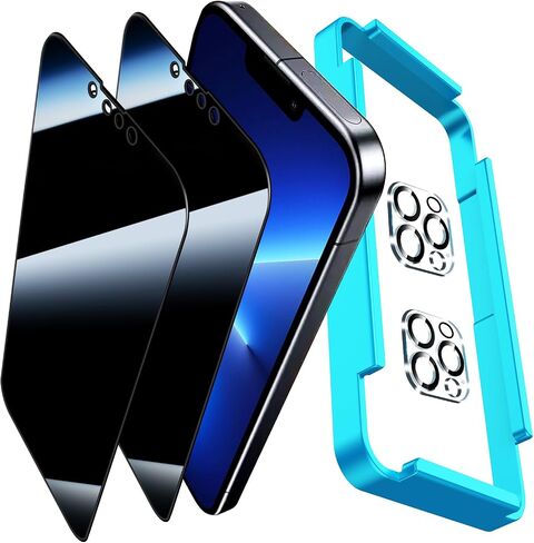 عبوتان من واقي شاشة الخصوصية بزاوية 360 درجة لهاتف iPhone 14 Pro Max، مع عبوتين من ملحقات واقي عدسة الكاميرا من الزجاج المقوى، صديق للحافظة، زجاج الخصوصية في 4 اتجاهات لهاتف iPhone 14 Pro Max 6.7 بوصة in Saudi Arabia