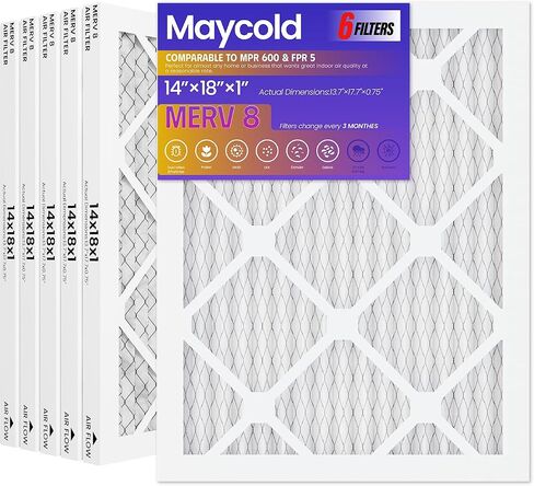 Maycold 10x20x1 Air Filters MERV 13(6 Pack) Efficiency, Reusable Frame, Ensure Fresh Air with Pleated HVAC Filters, Actual Size 9.7" x 19.5" x 0.75" in Saudi Arabia