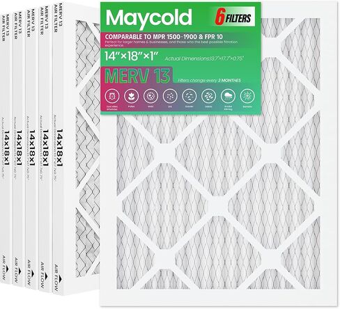 Maycold 10x20x1 Air Filters MERV 13(6 Pack) Efficiency, Reusable Frame, Ensure Fresh Air with Pleated HVAC Filters, Actual Size 9.7" x 19.5" x 0.75" in Saudi Arabia