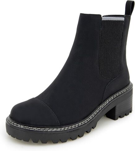 JBU Womens Rd Round Toe Chelsea Zippered Casual Boots Ankle Mid Heel 2-3" - Black in Saudi Arabia