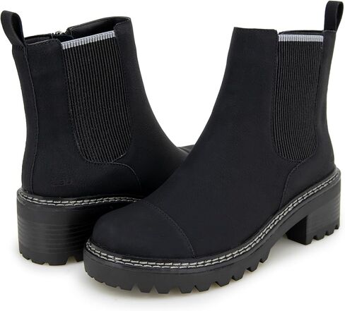 JBU Womens Rd Round Toe Chelsea Zippered Casual Boots Ankle Mid Heel 2-3" - Black in Saudi Arabia