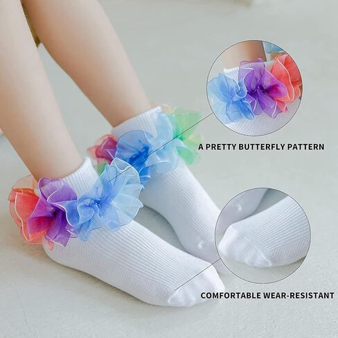 Toddler Girls Socks with Rainbow Lace Ruffle Trim Cotton Baby Socks Frilly Dress Socks for Little Girls in Saudi Arabia
