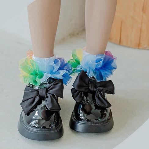 Toddler Girls Socks with Rainbow Lace Ruffle Trim Cotton Baby Socks Frilly Dress Socks for Little Girls in Saudi Arabia