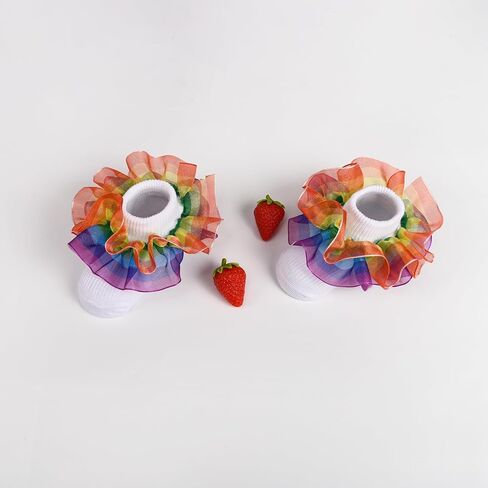 Toddler Girls Socks with Rainbow Lace Ruffle Trim Cotton Baby Socks Frilly Dress Socks for Little Girls in Saudi Arabia