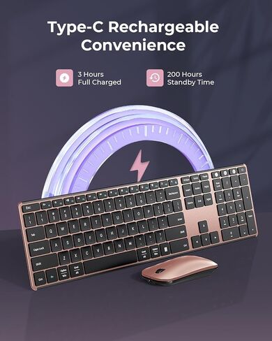 مجموعة لوحة مفاتيح وماوس لاسلكية بلوتوث (USB + Dual BT)، لوحة مفاتيح وماوس رفيعة قابلة لإعادة الشحن متعددة الأجهزة من سيندا، متوافقة مع Win 7/8/10، MacBook Pro/Air، iPad، الكمبيوتر اللوحي - أسود أزرق in Kuwait