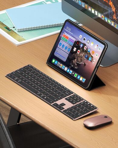 مجموعة لوحة مفاتيح وماوس لاسلكية بلوتوث (USB + Dual BT)، لوحة مفاتيح وماوس رفيعة قابلة لإعادة الشحن متعددة الأجهزة من سيندا، متوافقة مع Win 7/8/10، MacBook Pro/Air، iPad، الكمبيوتر اللوحي - أسود أزرق in Kuwait