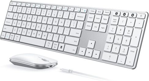 مجموعة لوحة مفاتيح وماوس لاسلكية بلوتوث (USB + Dual BT)، لوحة مفاتيح وماوس رفيعة قابلة لإعادة الشحن متعددة الأجهزة من سيندا، متوافقة مع Win 7/8/10، MacBook Pro/Air، iPad، الكمبيوتر اللوحي - أسود أزرق in Kuwait