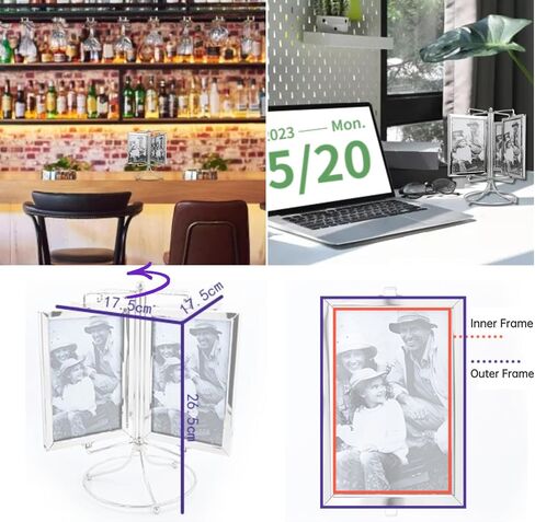 Haofy Home Rotating Photo Picture Frame, Photo Display Stand for 4x6in Photo, Restaurant Rotating Menu Frame,Vintage Retro Style Multiple Desk Table Picture Frame with Glass Front in Saudi Arabia