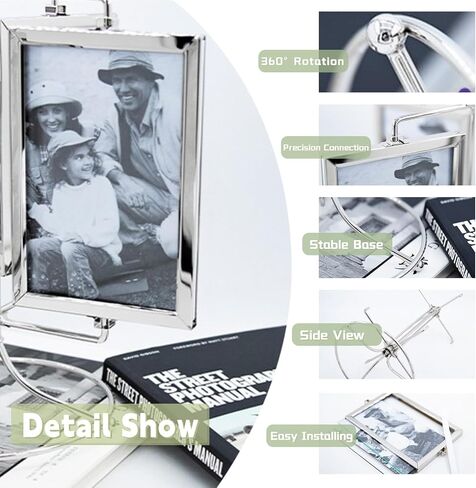 Haofy Home Rotating Photo Picture Frame, Photo Display Stand for 4x6in Photo, Restaurant Rotating Menu Frame,Vintage Retro Style Multiple Desk Table Picture Frame with Glass Front in Saudi Arabia