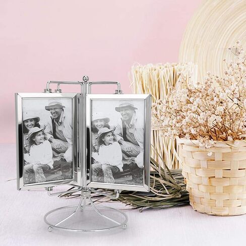 Haofy Home Rotating Photo Picture Frame, Photo Display Stand for 4x6in Photo, Restaurant Rotating Menu Frame,Vintage Retro Style Multiple Desk Table Picture Frame with Glass Front in Saudi Arabia